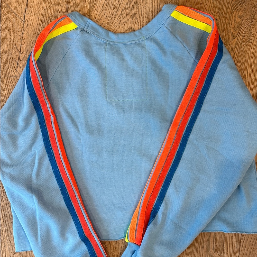 Aviator Nation cropped blue sweatshirt neon stripes - Picture 5 of 6